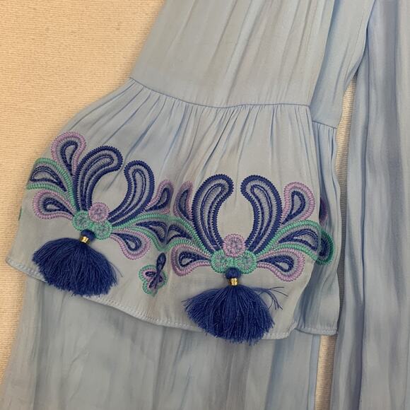 Lilly Pulitzer womens xxs blue off shoulder top tassle fringe flaw cute beachy - Picture 4 of 9